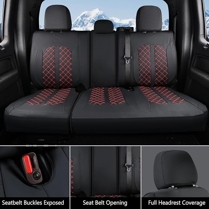 Truckiipa F150 Seat Covers Full Set Leather Waterproof Car Seat Cover Seat Protector Custom Fit for 2015-2026 Ford F150 SuperCrew, 2017-2026 F250 F350 F450 Super Duty Crew Cab, Full Set, Black&Red