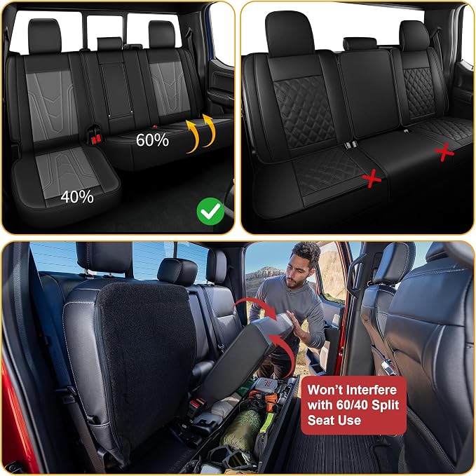 TTX for Ford F150 2009-2024 2025 2026 Seat Covers & F250 F350 F450 2017-2026 Seat Protectors with Durable and Faux Leather(Full Set,Black&Grey)