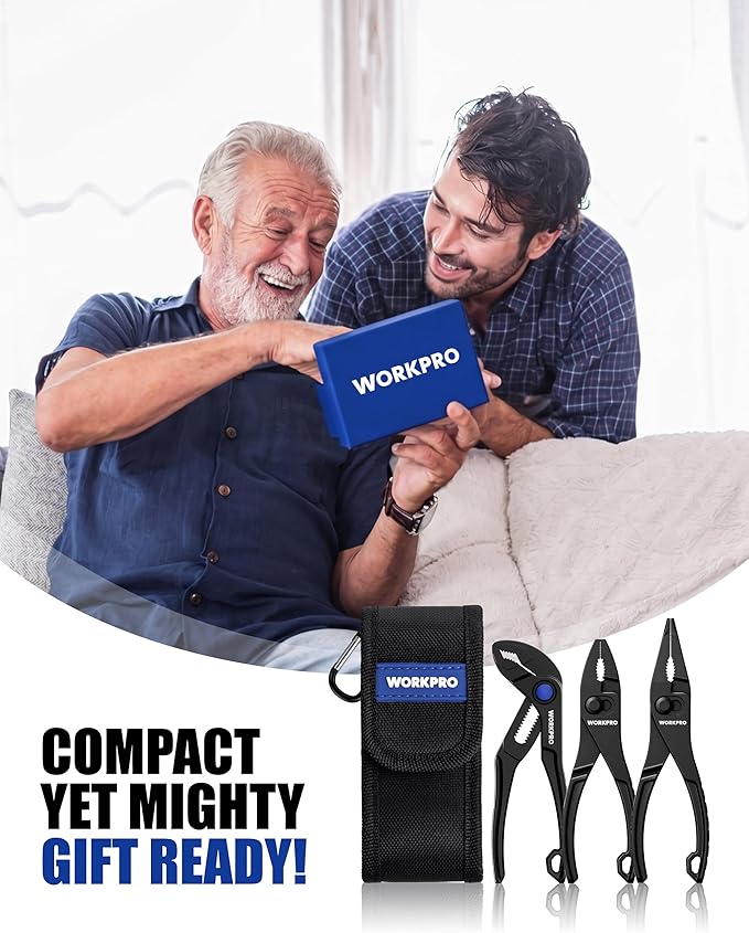 WORKPRO 3-Piece Mini Pliers Set with Pouch, 4-Inch Slip Joint Plier & 4-Inch Water Pump Plier & 4.5-Inch Long Nose Slip Joint Plier, High-Toughness Pocket Pliers for Tight Spaces & Versatile Use