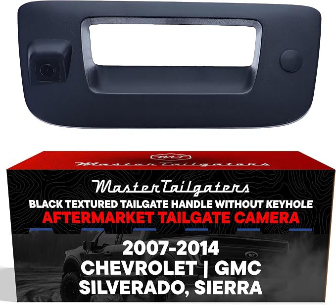 Master Tailgaters Black Tailgate Handle with Backup Camera Replacement for Chevrolet Silverado/GMC Sierra (2007-2014) + Key Hole Plug | IP68 Waterproof | Parking Grid Lines Available | Easy Install