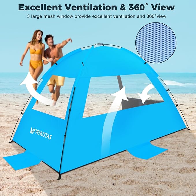 Venustas Beach Tent Sun Shelter for 3/4/6/8 Person, UPF 50+ UV Protection Beach Canopy, Lightweight and Easy Setup Cabana, Portable Shade Tent
