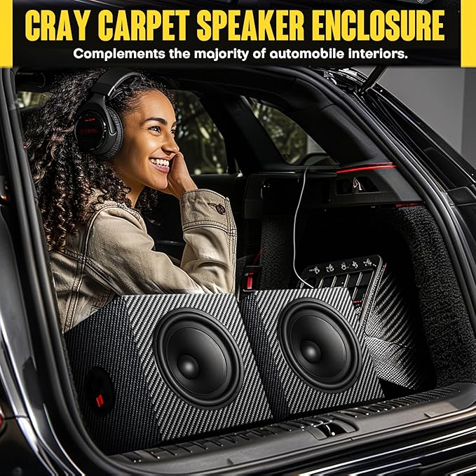 4 Inch PVC Finish Subwoofer Box, Single Car Speaker Enclosure, Car Ported Speaker Enclosure Car Audio Enclosure, Single Sub Box Enclosure with Sound-Absorbing Cotton & Speaker Spikes Pad Mat