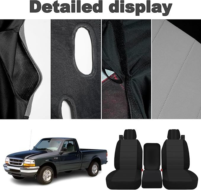 Custom 40/20/40 Split Bench Seat Covers for Ford F150 XL/Standard Cab 2004 2005 2006 2007 2008 Heavy Duty Cloth Protector Interior Accessories，Waterproof & Machine Washable - Black