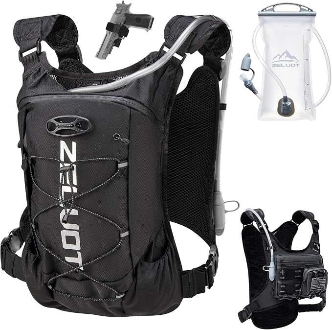 Zelvot Running Vest with 2L Water Bladder, Hydration Backpack, U.S. Design Patent, Lightweight Hydration Pack with Gear Holder, Reflective Chest Pack for Men Women
