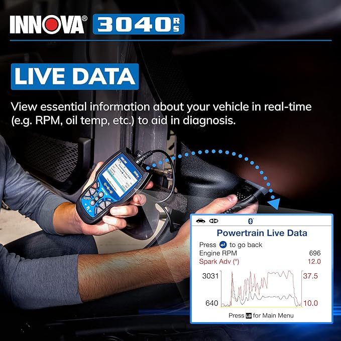 INNOVA 3040RS, OBD2 Scanner, Live Data Streamer, Battery/Alt Tester, Reset Check Engine Light/Brake Light/Oil Light, Free Mechanic Recommended Fix & Parts & Est Repair Cost, Free Updates