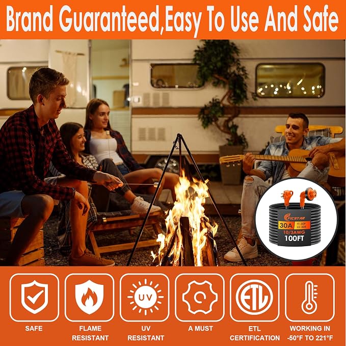 30 Amp RV Extension Cord,100 ft,Heavy Duty Generator Extension Cord with LED Power Indicator,30 AMP Female 90° Twist Lock Adapter with Reverse Polarity Lamp,NEMA TT-30P to L5-30R,120V/125V
