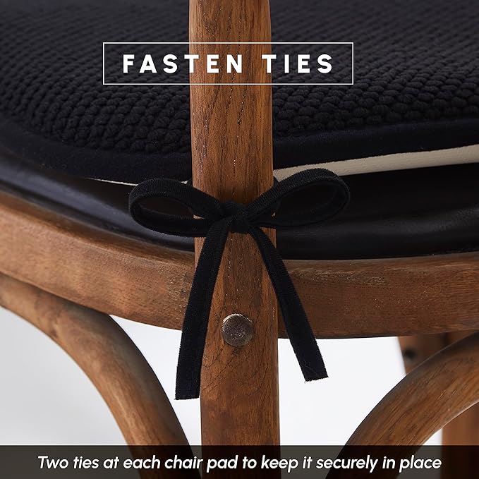 Elegant Comfort Chair Cushion Covers with Ties and Non Skid Rubber Backing-Thick Memory Foam - Soft Cushion Pad- Rounded Square Seat Cover-16 x 16 Inches- Honeycomb Textured Pattern, Set of 8, Black