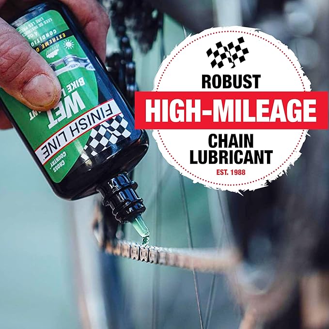 Finish Line Wet Bicycle Chain Lube – Long-Lasting Wet Style Lubricant for Road, Mountain, and Gravel Bikes – Reduces Friction and Repels Water – 4oz Drip Bottle Pack of 3