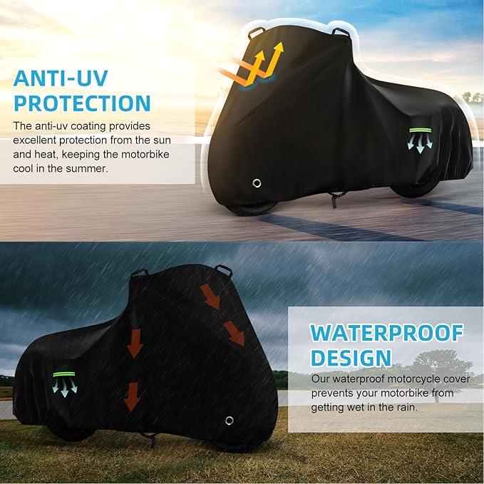 Motorcycle Cover Waterproof for Indian Scout/Scout Bobber/Scout Sixty/Sport Chief, Heavy Duty Outdoor Sun Rain Snow UV Dust All Weather Protection Motorbike Cover with Soft Cotton Lining & Lock Hole