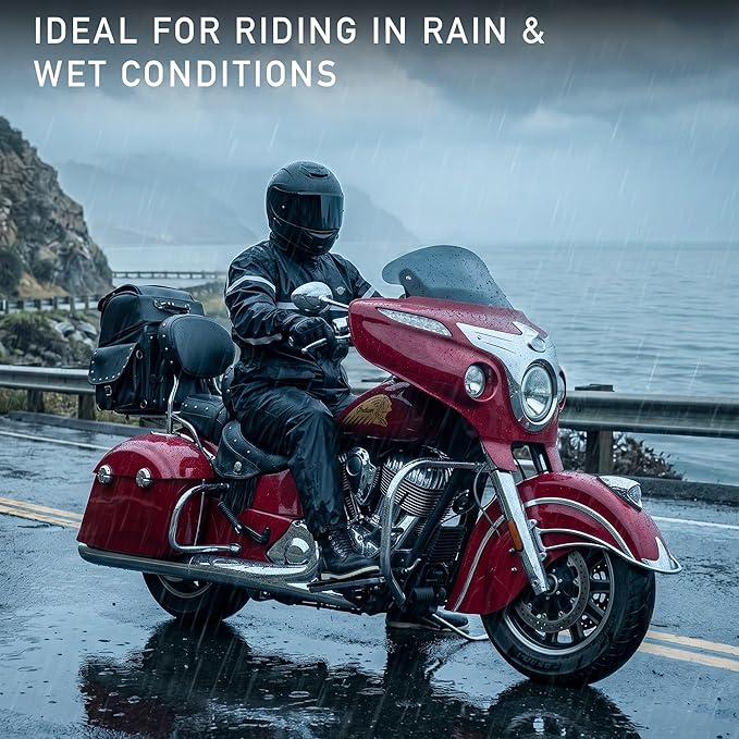 Waterproof Motorcycle Rain Suit, 2-Piece Reflective Gear, Lightweight Riding Jacket & Pants, Protective Raincoat with Hoodie