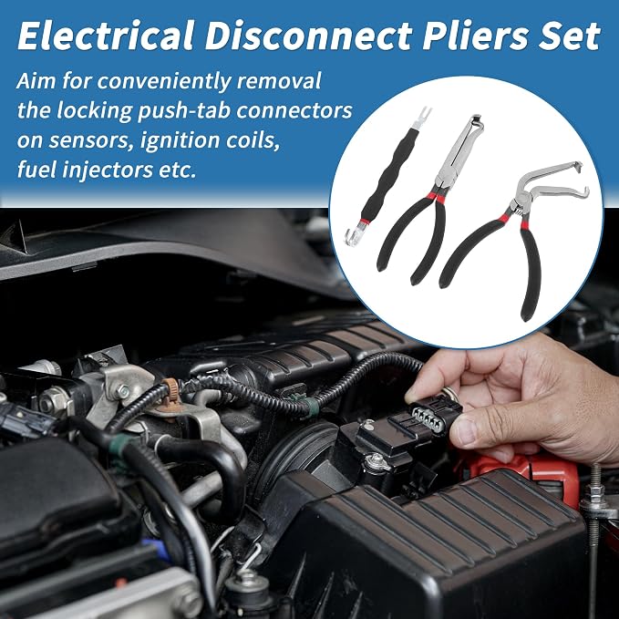 No.37960/37980/13120 8" 60 Degree Electrical Disconnect Pliers for Automotive Sensor Connector Angled Wire Plug Removal Tool Locking Push Tab Pliers Electrical Connector Separator