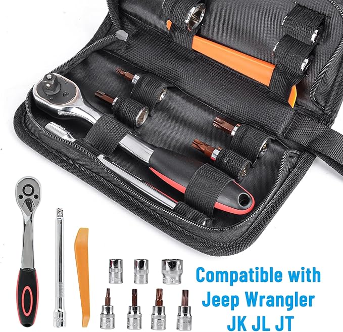 Hardtop Door Removal Tool Kit Compatible with Jeep Wrangler JK JKU JL JLU JT Gladiator Unlimited Sport Sahara Rubicon X,Torx Tools Set Socket for Removal of Door/Roof/Spare Tire/Other Hardware Devices
