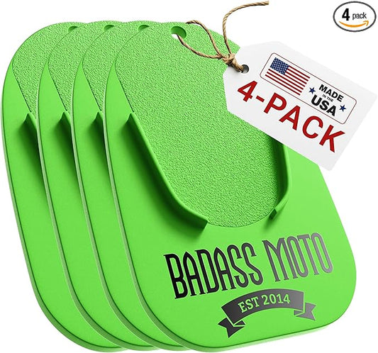 Badass Moto Motorcycle Kickstand Pads - Motorcycle Pads Durable Motorcycle Kickstand Plate, Biker Kick Stand, Motorcycle Stand Pad - Park Your Bike on Hot Pavement, Grass- Go Fast Green(4-Pack)