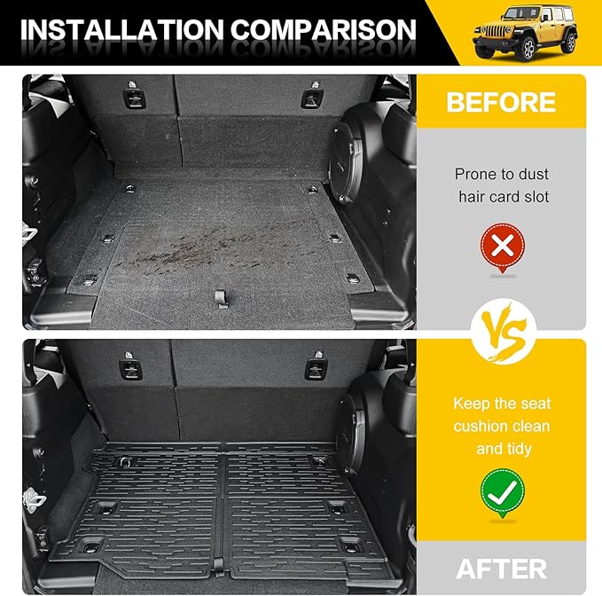 Trunk Mat with Net for 2018-2025 Jeep Wrangler JL Unlimited 4X4 Accessories All Weather Protection Rear Trunk Liner Cargo Net for 18-25 JL JLU Gas Type 4 Door(Not for 4XE)