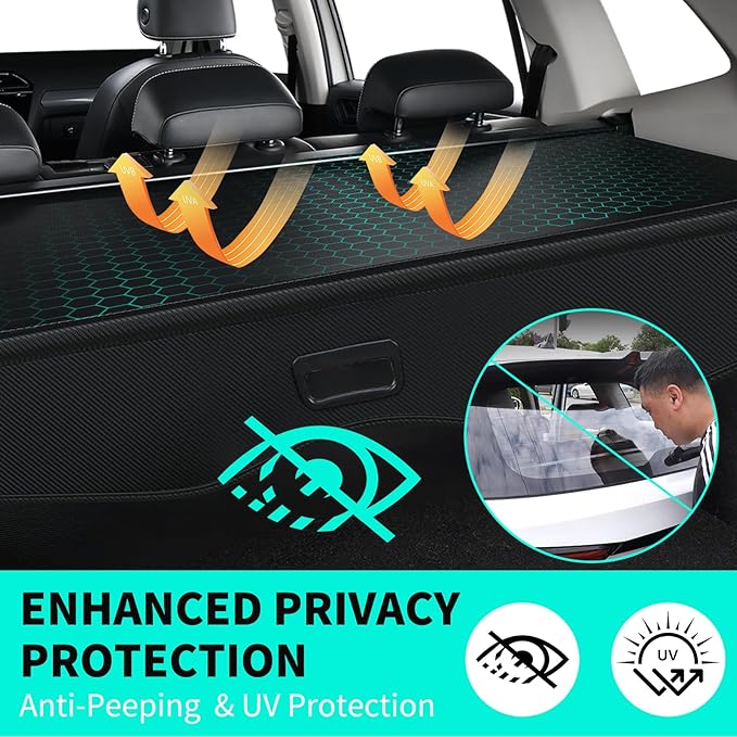 Tecoom Cargo Cover fit for Chevy Blazer Accessories 2019-2024, Retractable Rear Trunk Cover Luggage Security Shade, Anti-Peeping Privacy Screen Protector, Carbon Fiber Texture