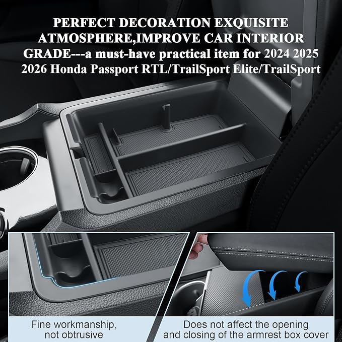 BIBIBO 2026 Pilot Center Console Organizer for 2026 Honda Pilot Sport/EX‑L/Touring/TrailSport/Elite/Touring Blackout/Black Edition Console Tray 2026 Honda Pilot Insert Glove Pallet Organizer