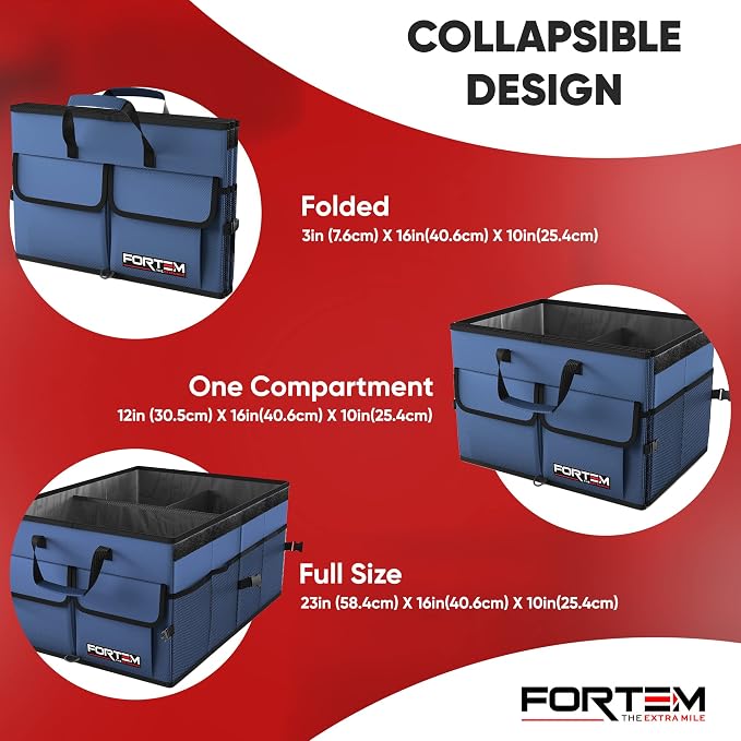 FORTEM Car Trunk Organizer (Blue, Large) + Large Windshield Sun Shade