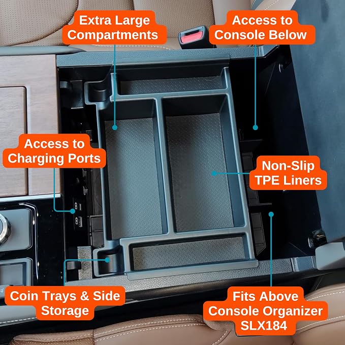 Vehicle OCD - Center Console Divider and Tray Organizer for Toyota Tundra (2022-2026) / Sequoia (2023-2026) – Made in USA - NOT Compatible with Center Console Safe - SLX513