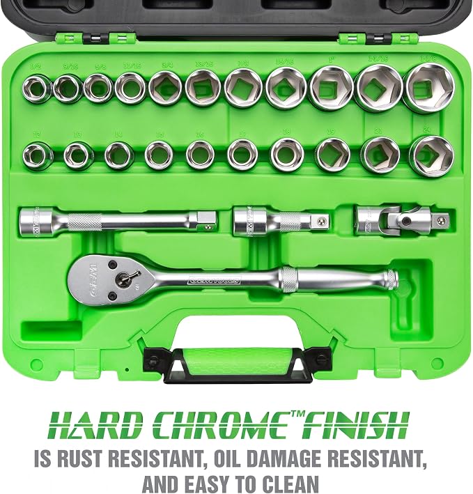 OEMTOOLS 23995 26 Piece 1/2 Inch Drive Ratchet and Socket Set, Socket and Wrench Set, Mechanic Tool Set, SAE and Metric Wrench and Socket Set