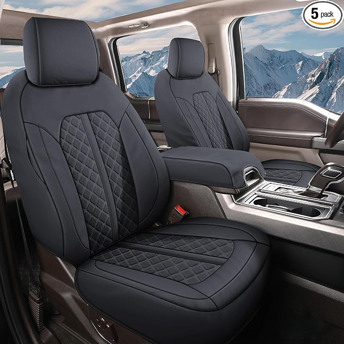 Truckiipa Front Seat Covers for Trucks Dodge Ram 1500 Leather Waterproof Automotive Seat Cover Custom Fit for 2009-2018 Dodge Ram 1500, 2010-2025 Ram 2500 3500 Crew Mega Cab, Front Pair, Black