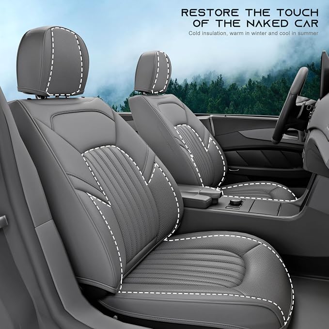 5 Pieces ZC Front and Rear Car Seat Covers, Waterproof Nappa Leather Full Set Car Seat Protectors, Universal Auto Interior Fit for Sedans SUV Pick-up Truck, Grey