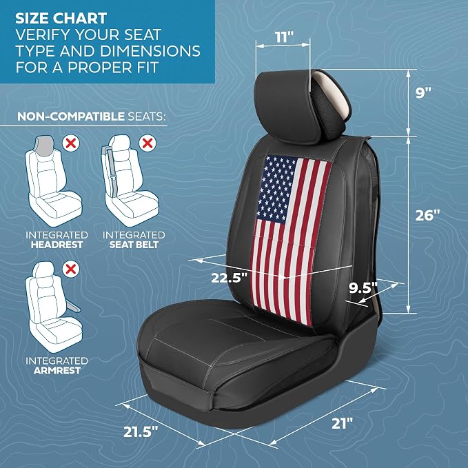 American Flag Seat Covers for Trucks, Cars, & SUV - Napa Leather US Car Seat Covers American Flag Truck Accessories - Car Seat Cover Patriotic Car Accessories Car Seat Protector