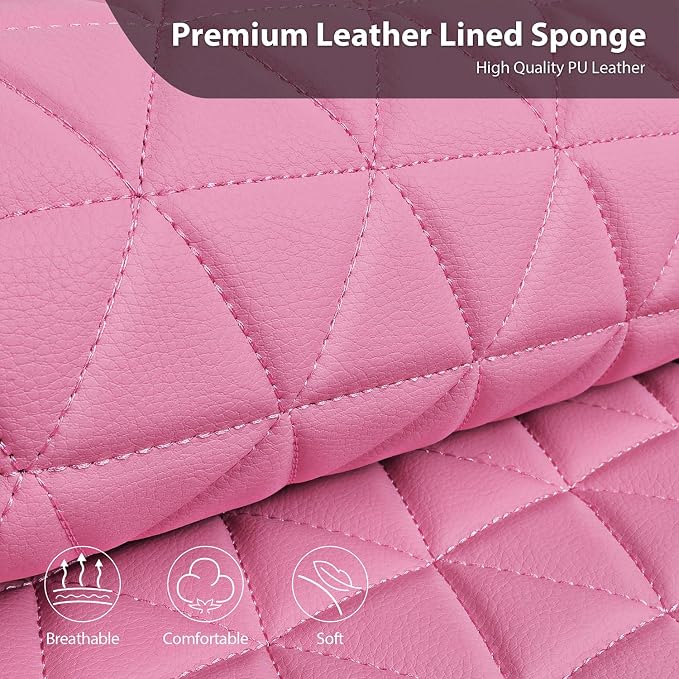 CAR PASS Bling Diamond Pink Leather Car Seat Covers for 2 Front Seats Protector, Waterproof Shining Glitter Sparkly Crystal Universal Armrest Fit Automotive Truck SUV Cute Women Girl, Pink Rhinestone