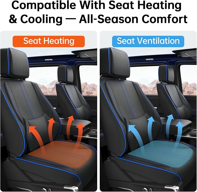 W&PMAX Custom-Fit Seat Covers for Ford F-150 Crew Cab (2015–2025), Full Set Waterproof Leather Truck Seat Covers, Full-Wrap Protection & OEM Fit – Black/Blue Stitching