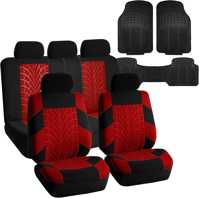 FH Group FB071115 + F11306 Travel Master Seat Covers (Red) Full Set – Universal Fit for Cars Trucks and SUVs