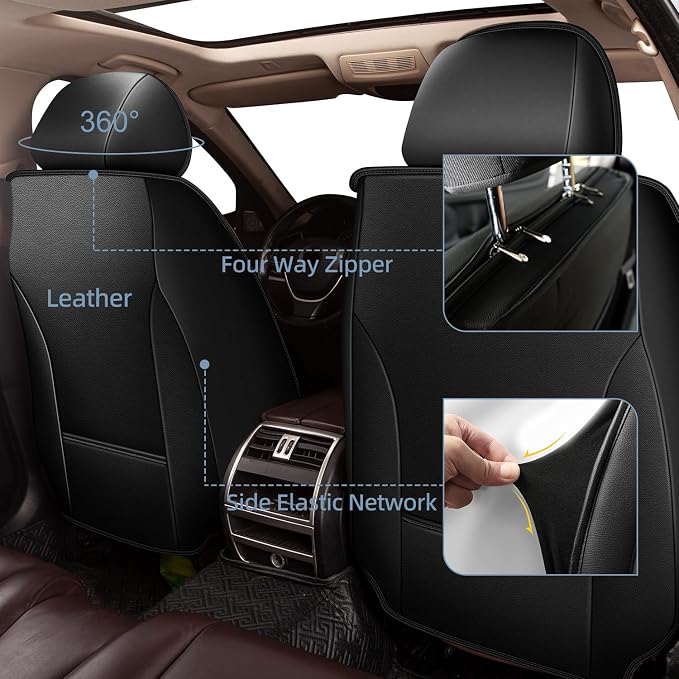Car Seat Covers Fit for Ford Transit Connect 2010-2025 2026 Front Set Luxury Leather Seat Cushion Waterproof Automotive Seat Protectors(2 Seat,Black&Grey)