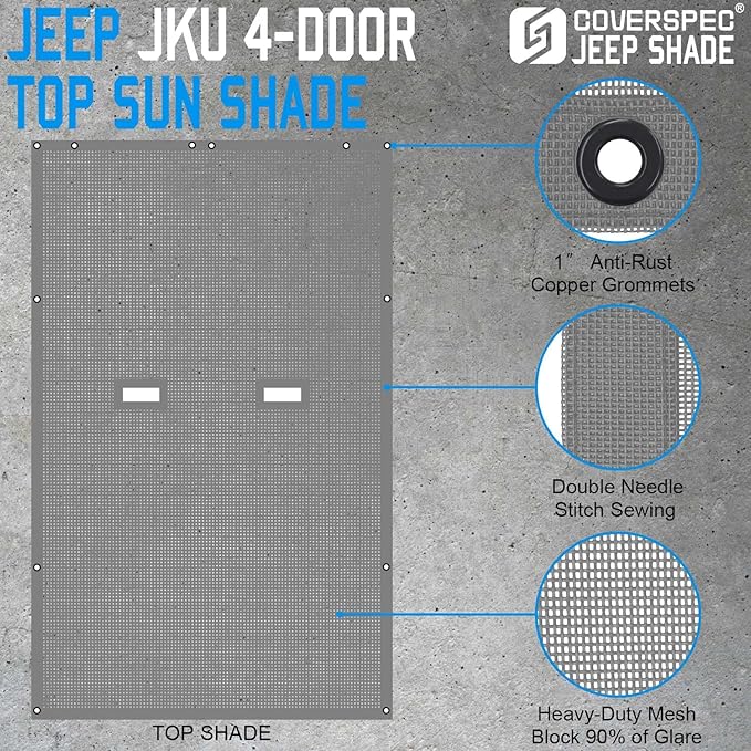 JK Sun Shade Top Compatible with Jeep Wrangler 4 Door 2007 to 2018 Sunshade Sunroof Bikini Cover Blocks UV Wind Noise Gray Mesh for Full Length