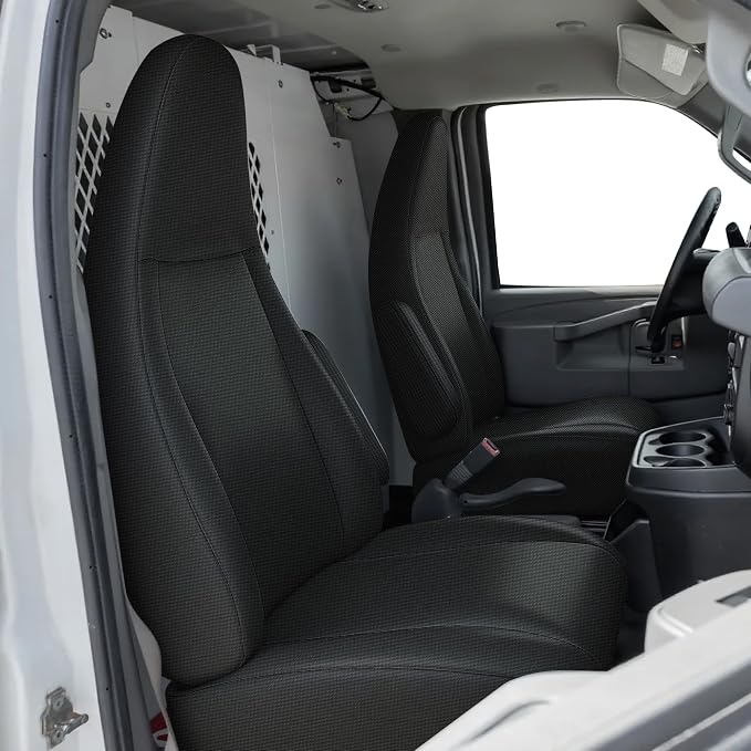 600D Heavy Duty Seat Covers for Chevy Express 1996-2025，Front Bucket Seats with Grab Handle Opening, Durable Oxford Fabric Protective Covers, Not for RV Seat -Black