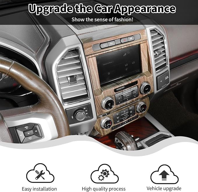 3Pcs Interior Trim Kit Fit for F150 2015-2020, Central Control Navigation Panel/Emergency Light Control Switch/Storage Compartment Decorative Frame