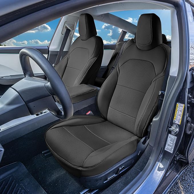 FH Group Custom Fit Seat Covers Compatible with Tesla Model 3 2024–2026 Front Set Seat Covers for Tesla Sedan (2 Front Seats + Console) Faux Leather Car Seat Covers, Black