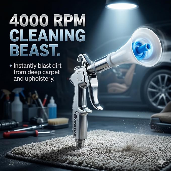 LE LEMATEC Vortex Air Gun, 4000 RPM Compressor Car Detailing Tool | Tornado upholstery & carpet cleaner, interior dust blaster, blower nozzle, low noise, lightweight
