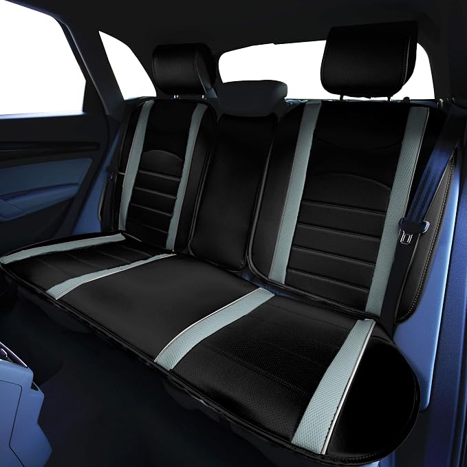 FH Group Back Seat Faux Leather Car Seat Cover - Universal Fit, Rear Seat Covers for Cars with Rear Split Bench, Car Seat Cushions for SUV, Sedan, Van, Gray/Black