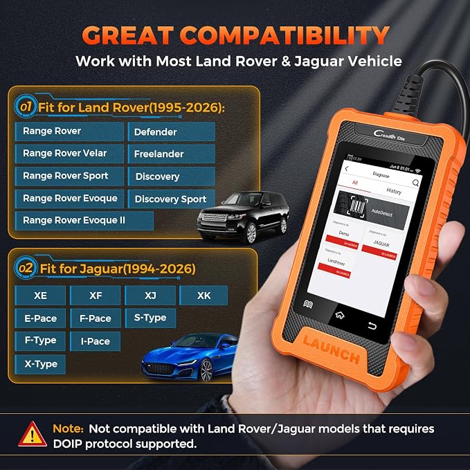 LAUNCH Creader Elite for Land Rover Jaguar OBD2 Scanner, Full System Diagnostic Tool, Bi-Directional Scan Tool, All Reset Services, Active Tests, Height Calibration, Auto VIN, Lifetime Free Update