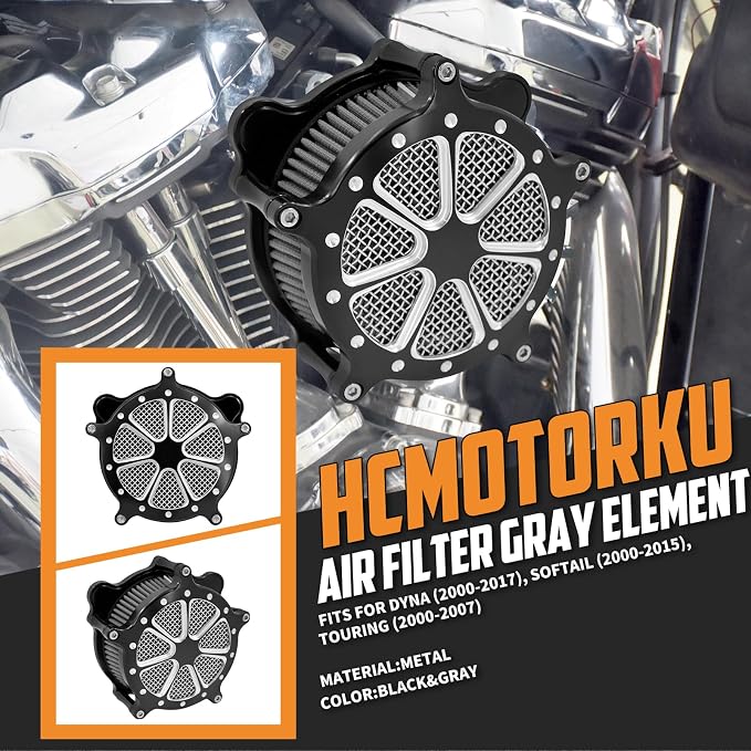 Motorcyle Air Cleaner Filter Fit for Harley Touring street glide road king electra tri trike Dyna Softail Sportster XL (B For Touring 00-07,Softail 00-15,Dyna 00-17)