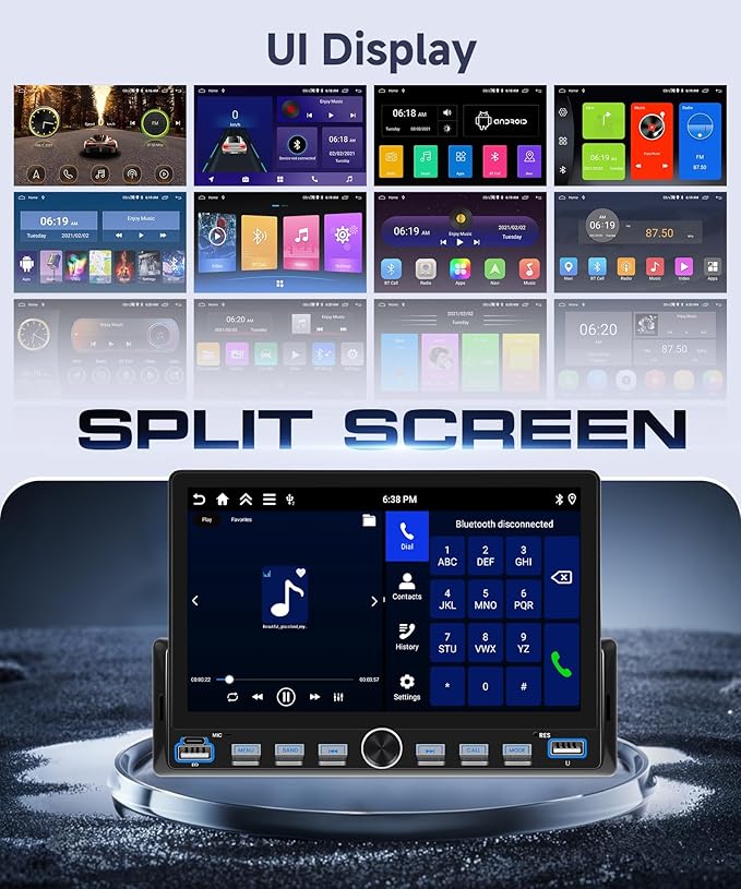 Single Din Android Car Stereo with Wireless Carplay Android Auto, Orderich 4G+64G 7“ Touch Screen Car Radio 1 Din with backup Camera, Support 4G WiFi Mirror Link GPS Navigation Bluetooth FM USB EQ SWC