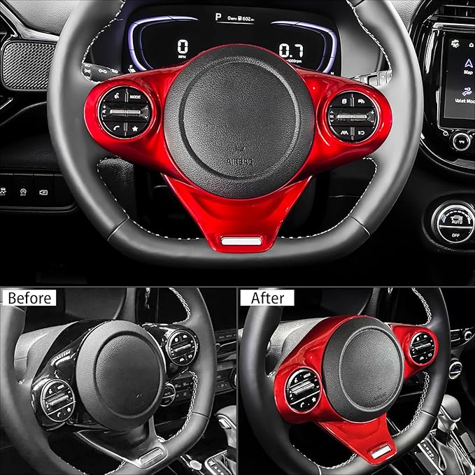 ABS Car Steering Wheel Frame Cover Steering Wheel Button Panel Frame Compatible with Kia Soul GT 2020-2025 Accessories (Glossy Red Style)