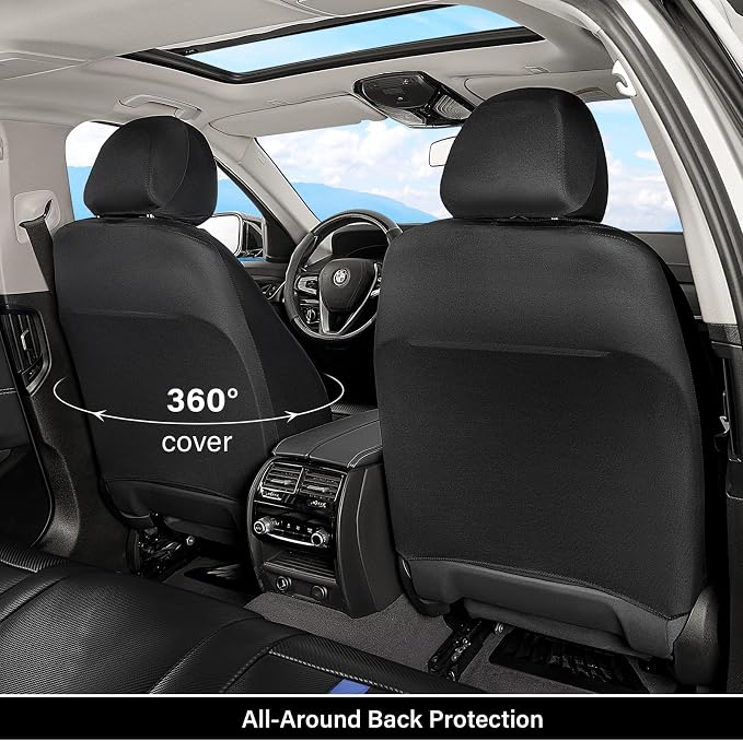 Coverado Leather Car Seat Covers Full Set & Carbon Fiber, Waterproof and Durable All Weather Protector, Universal Fit for SUV, Pickup Truck, Sedan, Automotive Vehicle Interior, Black&Blue