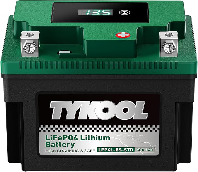 TYKOOL LFP4L-BS-STD Lithium Battery, Replaces YTX4L-BS, 140CCA 2.8Ah Fits for Motorcycle ATV Scooter Dirt Bike, Compatible with Honda CRF50F CRF110F Yamaha TTR125, Digital Readout, Polarity [- +]