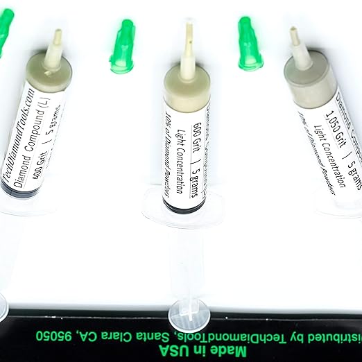 TechDiamondTools Kit of 3 Diamond Lapping Paste Polishing Compound USA Made 400 600 1050 Grit Lapping Compound for Rock Glass Metal Jewelry Resin Marble with 10% of Diamond Powder