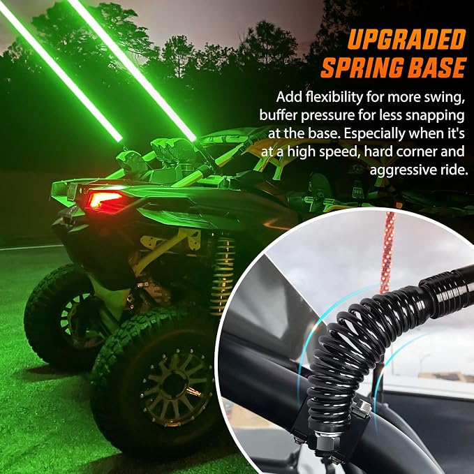 Nilight 2PCS 6FT Spiral RGB Led Whip Light with Spring Base Chasing Light RF Remote Control Lighted Antenna Whips for Can-Am ATV UTV RZR Polaris Dune Buggy Offroad Truck, 2 Years Warranty