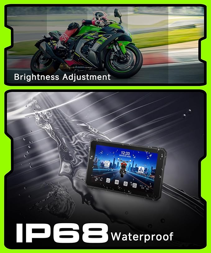 Motorcycle CarPlay Screen 5 Inch Wireless Carplay Android Auto for Motorbike with Removable Bracket, IP68 Waterproof Touchscreen, Supports GPS Navigation Bluetooth