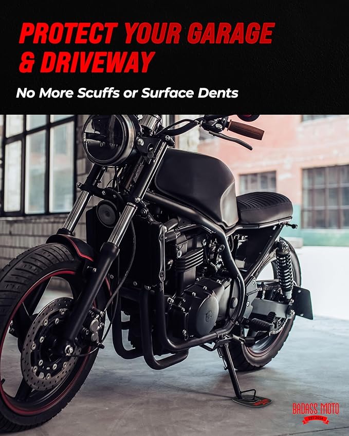 Badass Moto Motorcycle Kickstand Pad - Kick Stand Puck, Coaster Plate for Harley Davidson, Touring & Sport Bikes - Motorcycle Accessories for Grass, Dirt, Hot Pavement Parking Pad - USA Made, Black