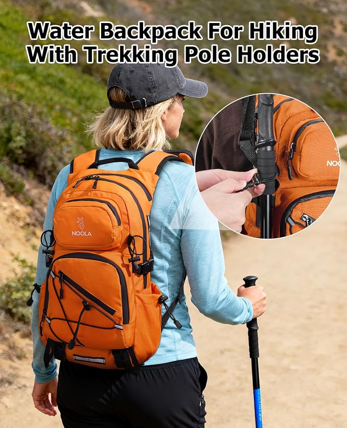NOOLA Hydration Backpack with 3L Water Bladder - 22L Water Backpack for Hiking, Cycling, Running, Biking - Lightweight Hiking Pack Bag with Rain Cover, Phone Holder and Trekking Pole Holders, Orange