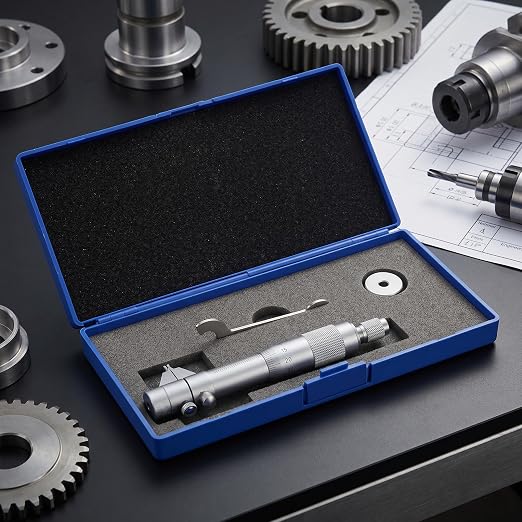 Inside Micrometer Set, Internal Diameter Gage Hole Bore 5-30mm Range 0.01mm Accurate + Wrench + Calibration Ring + Wooden Box
