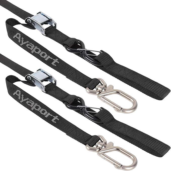 Ayaport Motorcycle Tie Down Straps 1.1” x 7’ (with Swivel Carabiner Hooks) Cam Buckle Tie Downs, Handlebar Strap for Dirt Bike, Motor Bike, Kayak, Car, Truck, Boat, Cargo, Black (1.1" x7'-2pcs)