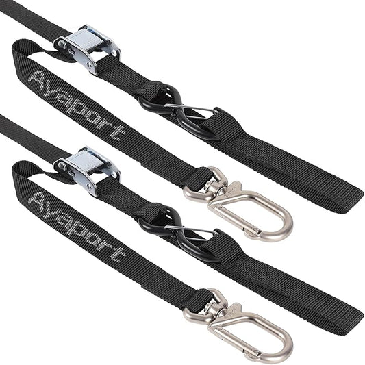 Ayaport Motorcycle Tie Down Straps 1.1” x 7’ (with Swivel Carabiner Hooks) Cam Buckle Tie Downs, Handlebar Strap for Dirt Bike, Motor Bike, Kayak, Car, Truck, Boat, Cargo, Black (1.1" x7'-2pcs)